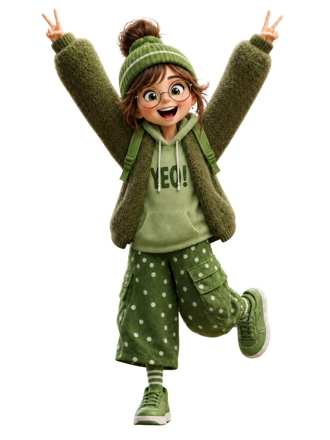 Beeldhuis-figuur in groene pose