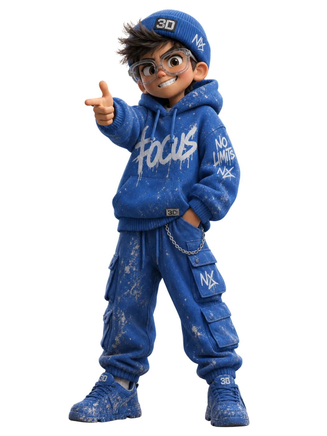 Beeldhuis-figuur in blauwe pose